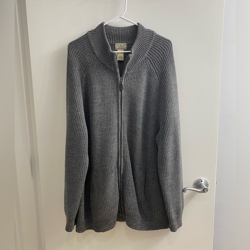 L.L. Bean Gray Ribbed Full Zip Cardigan Sweater Jacket Mens Size XL